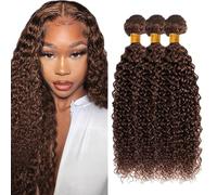 Zeslaerr Curly Wave Human Hair Bundles Sew in Bundles Human Hair Extensiones Cabello Humano #4 Chocolate Brown Unprocessed Virgin Minimal Smell Low Tangle For Women 14 14 14 Inch