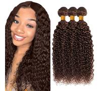 Zeslaerr Curly Wave Human Hair Bundles Sew in Bundles Human Hair Extensiones Cabello Humano #4 Chocolate Brown Unprocessed Virgin Minimal Smell Low Tangle For Women 16 16 16 Inch