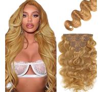 Zeslaerr Extensiones Clip Pelo Natural Body Wave Human Hair Extensions Clip in Invisible Hairpin #27 Honey Blonde 7pz 55 cm 120g Unprocessed Remy Hair for Women 22 Pulgada