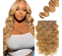 Zeslaerr Extensiones Clip Pelo Natural Body Wave Human Hair Extensions Clip in Invisible Hairpin #27 Honey Blonde 7pz 30 cm 120g Unprocessed Remy Hair for Women 12 Inch