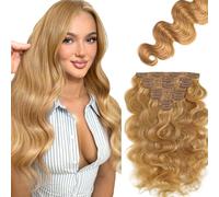 Zeslaerr Extensiones Clip Pelo Natural Body Wave Human Hair Extensions Clip in Invisible Hairpin #27 Honey Blonde 7pz 45 cm 120g Unprocessed Remy Hair for Women 18 Pulgada