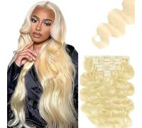 Zeslaerr Extensiones Clip Pelo Natural Body Wave Human Hair Extensions Clip in Invisible Hairpin #613 Light Blond 7pz 30 cm 120g Unprocessed Remy Hair for Women 12 Inch
