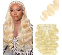 Zeslaerr Extensiones Clip Pelo Natural Body Wave Human Hair Extensions Clip in Invisible Hairpin #613 Light Blond 7pz 40 cm 120g Unprocessed Remy Hair for Women 16 Inch