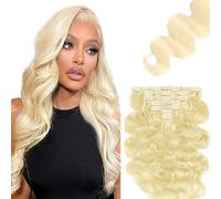 Zeslaerr Extensiones Clip Pelo Natural Body Wave Human Hair Extensions Clip in Invisible Hairpin #613 Light Blond 7pz 35 cm 120g Unprocessed Remy Hair for Women 14 Pulgada