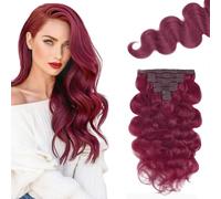 Zeslaerr Extensiones Clip Pelo Natural Body Wave Human Hair Extensions Clip in Invisible Hairpin #99J Burgundy Color 7pz 55 cm 120g Unprocessed Remy Hair for Women 22 Pulgada