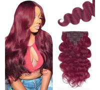 Zeslaerr Extensiones Clip Pelo Natural Body Wave Human Hair Extensions Clip in Invisible Hairpin #99J Burgundy Color 7pz 40 cm 120g Unprocessed Remy Hair for Women 16 Inch
