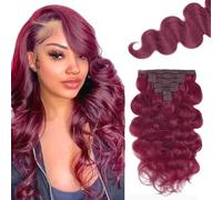 Zeslaerr Extensiones Clip Pelo Natural Body Wave Human Hair Extensions Clip in Invisible Hairpin #99J Burgundy Color 7pz 30 cm 120g Unprocessed Remy Hair for Women 12 Inch