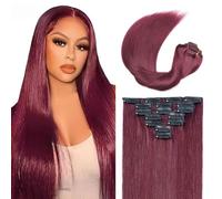 Zeslaerr Extensiones Clip Pelo Natural Silky Straight Human Hair Extensions Clip in Invisible Hairpin #99J Burgundy Color 7pz 30 cm 120g Unprocessed Remy Hair for Women 12 Inch