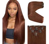 Zeslaerr Extensiones Clip Pelo Natural Silky Straight Human Hair Extensions Clip in Invisible Hairpin #33 Reddish Brown 7pz 30 cm 120g Unprocessed Remy Hair for Women 12 Inch