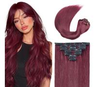 Zeslaerr Extensiones Clip Pelo Natural Silky Straight Human Hair Extensions Clip in Invisible Hairpin #99J Burgundy Color 7pz 55 cm 120g Unprocessed Remy Hair for Women 22 Pulgada