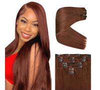Zeslaerr Extensiones Clip Pelo Natural Silky Straight Human Hair Extensions Clip in Invisible Hairpin #33 Reddish Brown 7pz 55 cm 120g Unprocessed Remy Hair for Women 22 Pulgada