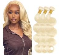 Zeslaerr Extensiones de cabello humano Body Wave Human Hair Bundles #613 Rubio Color sin procesar Brazilian Remy Virgin Human Hair Extensions 3 paquetes total 300 g 300 g 34 300 g