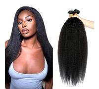 Zeslaerr Extensiones de cabello humano Yaki Wave de 24 a 24 pulgadas, extensiones de cabello humano #1B Natural Black Color sin procesar brasileño Remy Virgin Human, 3 paquetes, total 300 g