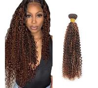 Zeslaerr Human Hair Bundles Kinky Curly Extension P4/30 Highlight Brown Color Brazilian Virgin Hair Extension Minimal Shedding Unprocessed 34 Inch