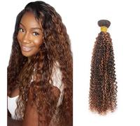 Zeslaerr Human Hair Bundles Kinky Curly Extension P4/30 Highlight Brown Color Brazilian Virgin Hair Extension Minimal Shedding Unprocessed 24 Inch