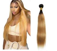Zeslaerr Human Hair Bundles Sew in Bundles Human Hair Extensiones Cabello Humano Hair 1B27 Ombre Blonde Straight Unprocessed Virgin Low Tangle Minimal Smell For Women 1 Bundle 16 Inch