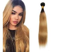 Zeslaerr Human Hair Bundles Sew in Bundles Human Hair Extensiones Cabello Humano Hair 1B27 Ombre Blonde Straight Unprocessed Virgin Low Tangle Minimal Smell For Women 1 Bundle 14 Pulgadas