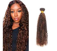 Zeslaerr Human Hair Bundles Sew in Bundles Human Hair Extensiones Cabello Humano Hair P430 Highlight Brown Curly Wave Unprocessed Virgin Low Tangle Minimal Smell For Women 1 Bundle 22 Inch
