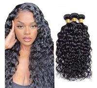 Zeslaerr Human Hair Bundles Water Wave Extension #1B Natural Black Color Double Weft Brazilian Virgin Hair Extension Minimal Shedding Unprocessed peluca 18 18 18 Inch