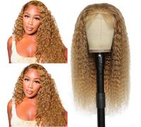 Zeslaerr Human Hair Wig 5x5 Glueless Lace Frontal Deep Wave peluca Unprocessed Brazilian Virgin Hair Pre Plucked Baby Hair #27 Honey Brown Minimal Tangle For Women 18 Inch
