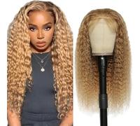 Zeslaerr Human Hair Wig 5x5 Glueless Lace Frontal Deep Wave peluca Unprocessed Brazilian Virgin Hair Pre Plucked Baby Hair #27 Honey Brown Minimal Tangle For Women 28 Inch