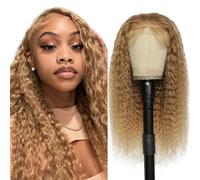 Zeslaerr Human Hair Wig 5x5 Glueless Lace Frontal Deep Wave peluca Unprocessed Brazilian Virgin Hair Pre Plucked Baby Hair #27 Honey Brown Minimal Tangle For Women 16 Inch