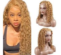 Zeslaerr Human Hair Wig 5x5 Glueless Lace Frontal Kinky Curly peluca Unprocessed Brazilian Virgin Hair Pre Plucked Baby Hair #27 Honey Brown Minimal Tangle For Women 28 Inch