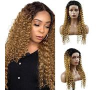 Zeslaerr Human Hair Wig 5x5 Glueless Lace Frontal Kinky Curly peluca Unprocessed Brazilian Virgin Hair Pre Plucked Baby Hair 1b4/27 Black Rooted Golden Minimal Tangle For Women 16 Inch