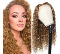 Zeslaerr Human Hair Wig 5x5 Glueless Lace Frontal Water Wave peluca Unprocessed Brazilian Virgin Hair Pre Plucked Baby Hair #27 Honey Brown Minimal Tangle For Women 18 Inch