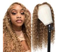 Zeslaerr Human Hair Wig 5x5 Glueless Lace Frontal Water Wave peluca Unprocessed Brazilian Virgin Hair Pre Plucked Baby Hair #27 Honey Brown Minimal Tangle For Women 20 Inch