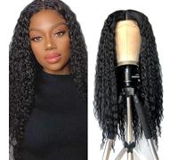 Zeslaerr Peluca de pelo humano 5 x 5, sin pegamento, sin pegamento, frontal, rizado, sin procesar, brasileño, virgen, preplucked Baby Hair #1B Natural Black Minimal Tangle para mujeres 18 pulgadas