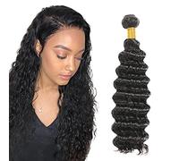 Zeslaerr Unprocessed Deep Wave Cabello Humano Extensions Double Weft 1B Natural Black Human Hair Bundle Soft and Silky Remy Hair Extension Minimal Tangle For Women 22 pulgada