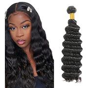Zeslaerr Unprocessed Deep Wave Cabello Humano Extensions Double Weft 1B Natural Black Human Hair Bundle Soft and Silky Remy Hair Extension Minimal Tangle For Women 20 Inch