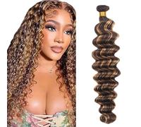 Zeslaerr Unprocessed Deep Wave Cabello Humano Extensions Double Weft P427 Highlight Brown Human Hair Bundles Soft and Silky Remy Hair Extension Minimal Tangle For Women 30 Inch