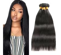 Zeslaerr Unprocessed Straight Cabello Humano Extensions Double Weft 1B Natural Black Human Hair Bundles Soft and Silky Remy Hair Extension Minimal Tangle For Women 20 22 24 Inch