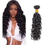 Zeslaerr Unprocessed Water Wave Cabello Humano Extensions Double Weft 1B Natural Black Human Hair Bundle Soft and Silky Remy Hair Extension Minimal Tangle For Women 14 pulgada