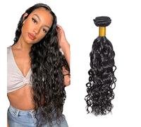 Zeslaerr Unprocessed Water Wave Cabello Humano Extensions Double Weft 1B Natural Black Human Hair Bundle Soft and Silky Remy Hair Extension Minimal Tangle For Women 16 Inch