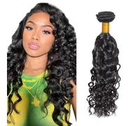 Zeslaerr Unprocessed Water Wave Cabello Humano Extensions Double Weft 1B Natural Black Human Hair Bundle Soft and Silky Remy Hair Extension Minimal Tangle For Women 12 Inch