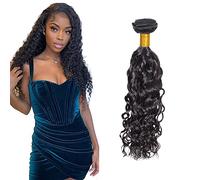 Zeslaerr Unprocessed Water Wave Cabello Humano Extensions Double Weft 1B Natural Black Human Hair Bundle Soft and Silky Remy Hair Extension Minimal Tangle For Women 22 pulgada