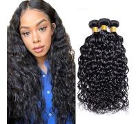 Zeslaerr Water Wave Natural Hair Extensions Human Hair Bundles Sew in Bundles Human Hair Extensiones Cabello Humano Hair Natural Black Unprocessed Virgin Minimal Smell Low Tangle 18 18 18 Inch