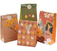ZESLIV 30 unidades de bolsas de papel kraft bolsas de regalo bolsas de regalo bolsas de papel con pegatinas, bolsas de papel de flores, bolsas de caramelos para envolver regalos