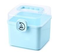 ZESLIV Caja de medicamentos con asa, de plástico, 15,5 x 15,5 x 16 cm, color azul