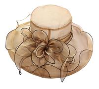 ZESLIV Gorro de organza para mujer, champán, 32, clásico, floral, para bodas y playa, talla ajustable 7 1/8, protección solar