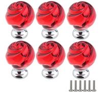 ZESLIV Juego de 6 pomos de cristal para muebles, cajones, armarios y muebles, para habitación infantil, color rojo