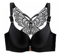 ZESLIV Mujer Sujetador Cierre Frontal 110E Negro Bralette con Bordado de Mariposas Push up Sujetador de Gancho Delantero sin Aros Tallas Grandes