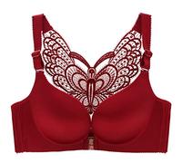 ZESLIV Mujer Sujetador Cierre Frontal 95B Vino Rojo Bralette con Bordado de Mariposas Push up Sujetador de Gancho Delantero sin Aros Tallas Grandes