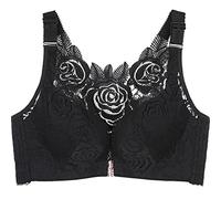 ZESLIV Mujer Sujetador Cierre Frontal de Encaje 95E Negro Bralette Push up Sujetador de Gancho Delantero sin Aros Tallas Grandes