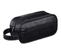 ZESLIV Neceser de viaje para hombre y mujer, neceser de piel sintética, bolsa de aseo para artículos de tocador, accesorios, bolsas de almacenamiento con asa, Negro , 23cm*9cm*11cm