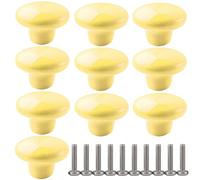 ZESLIV Paquete de 10 Pomo de Armario Redondo de Cerámica 38mm Amarillo Pomos y Tiradores de Muebles Perilla del Cajón， Pomos y Tiradores de Muebles