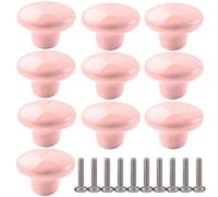 ZESLIV Paquete de 10 Pomo de Armario Redondo de Cerámica 38mm Rosa Pomos y Tiradores de Muebles Perilla del Cajón， Pomos y Tiradores de Muebles
